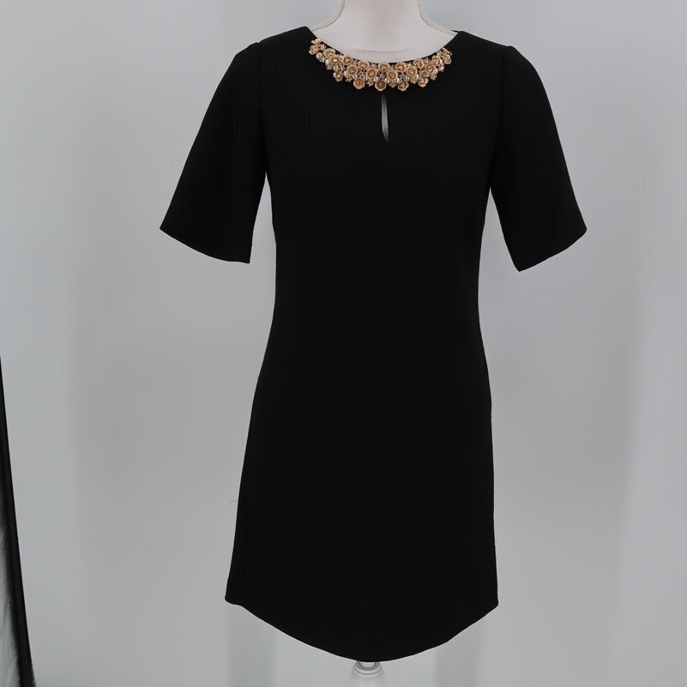 Tahari Arthur S. Levine Petite Women's Black Short Sleeve Dress w Floral Detail